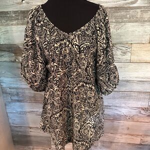 Chic Black and White Paisley Women's Cold Shoulder Blouse